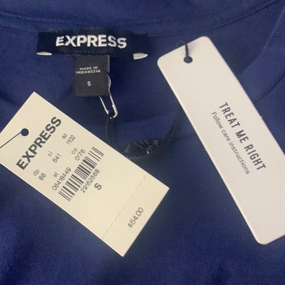 Express Navy Embellished Padded Shoulder Crew Neck Tee - Picture 13 of 14